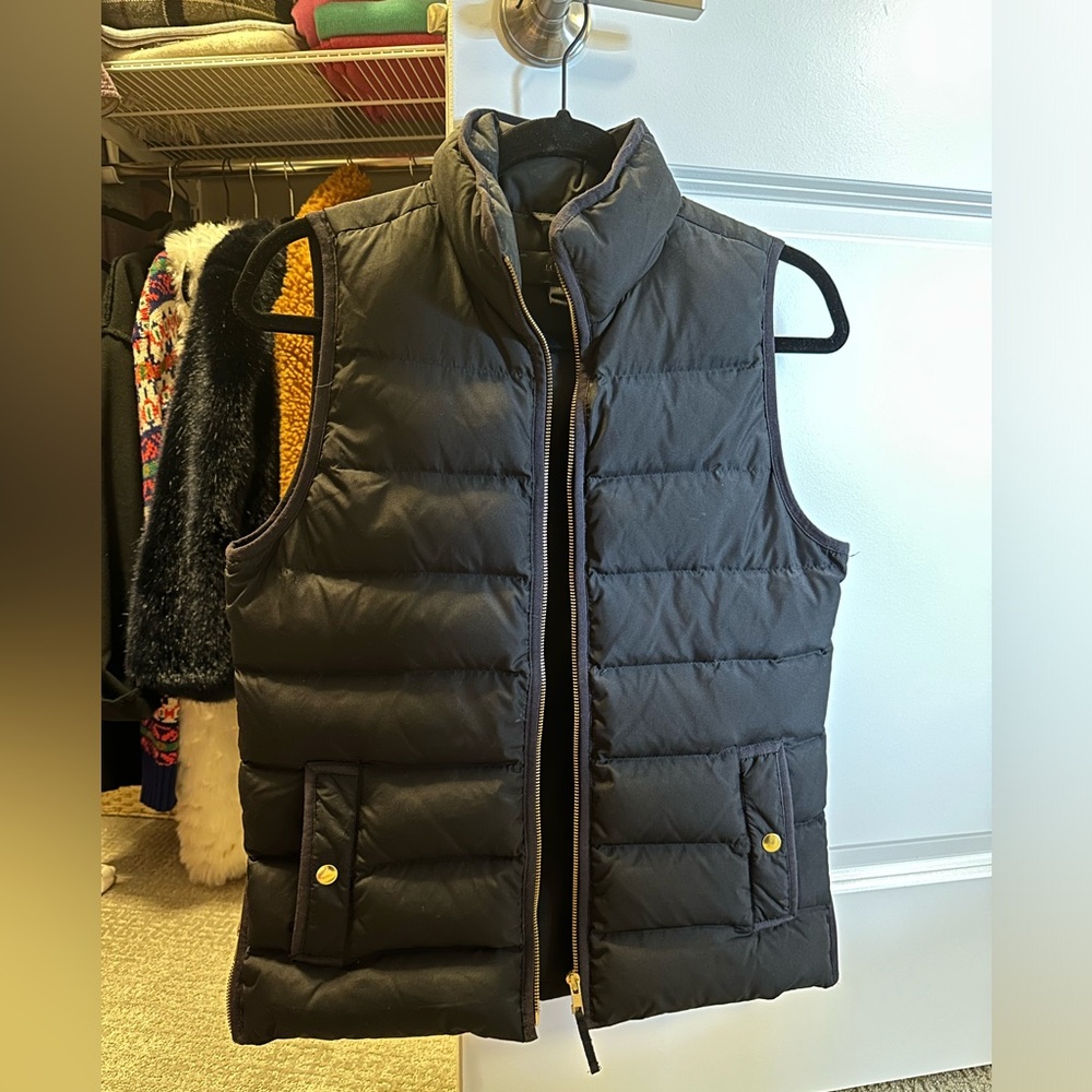 J. Crew Black Quilted Puffer Vest with Gold Hardware
